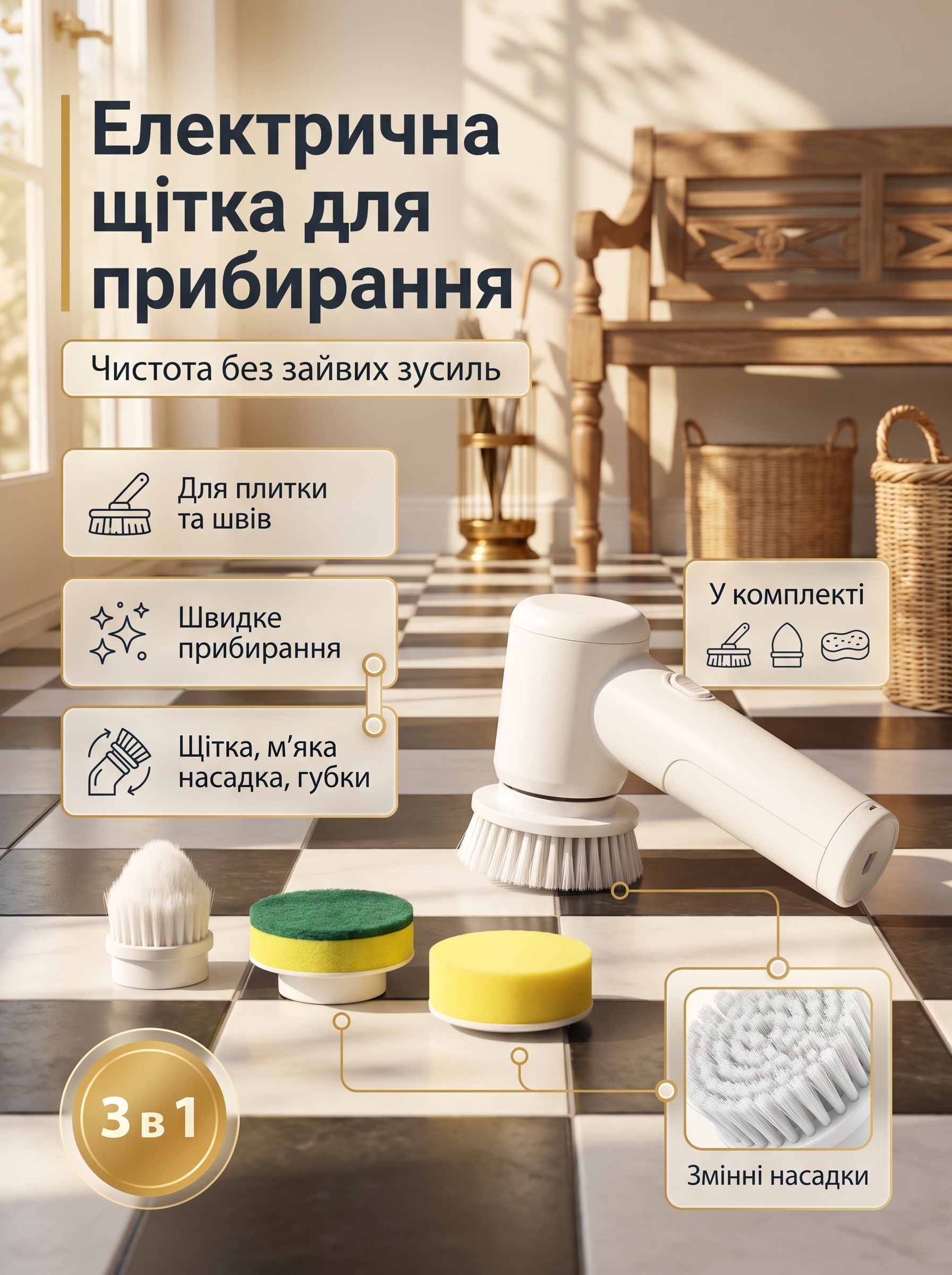 Електрощітка для прибирання 3в1