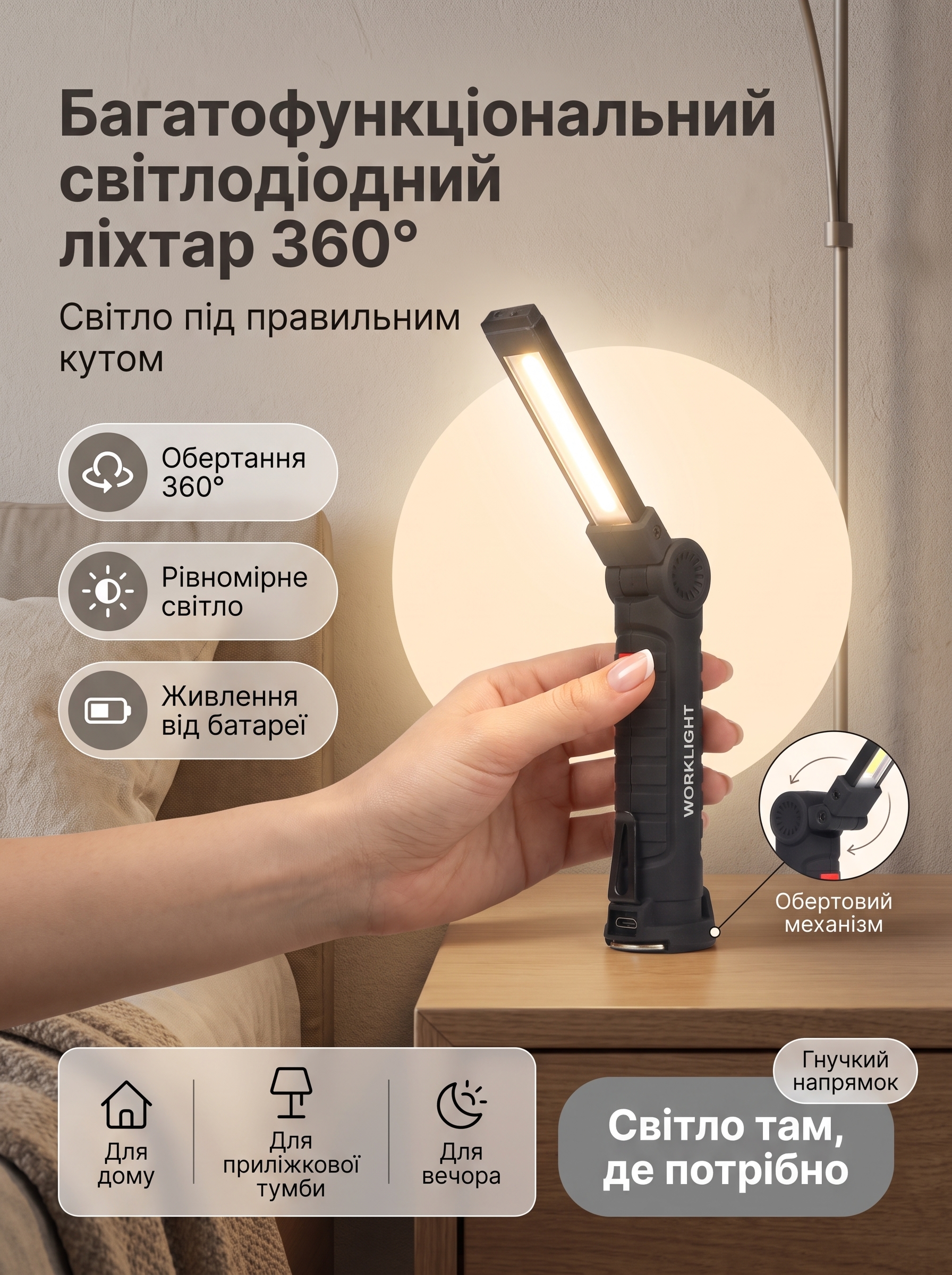 Багатофункціональний світлодіодний ліхтар 360°
