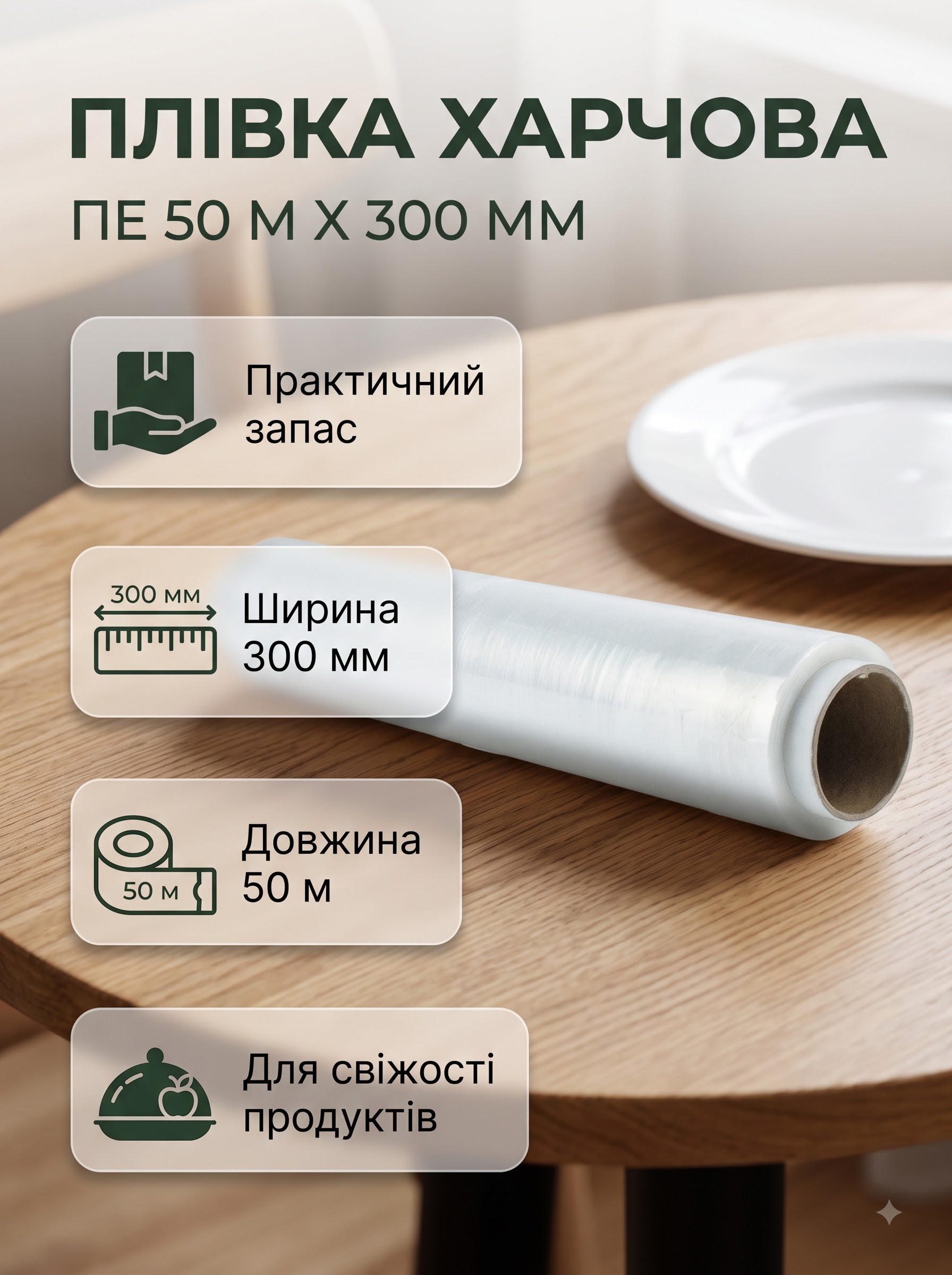 Харчова плівка ПЕ 50 м × 300 мм