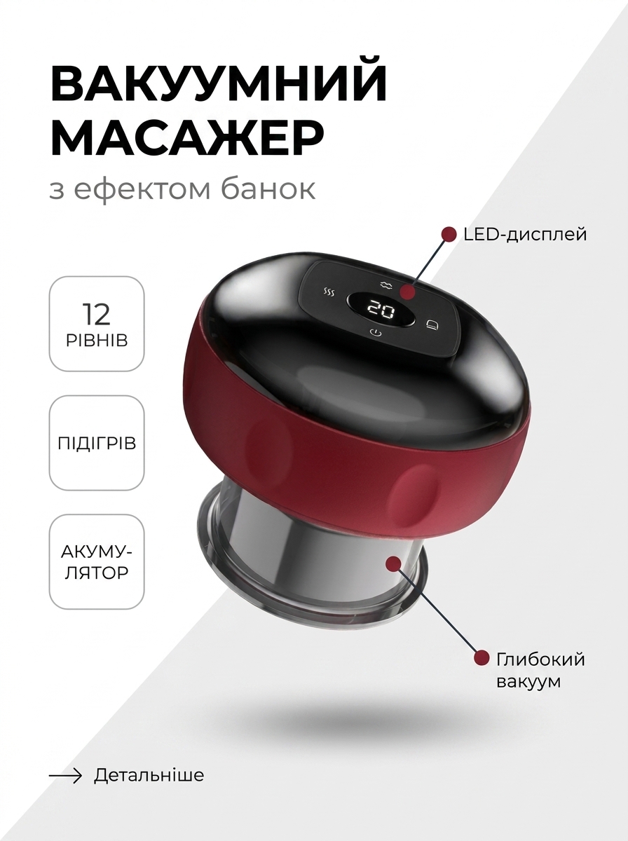 Вакуумний акумуляторний масажер з ефектом банок