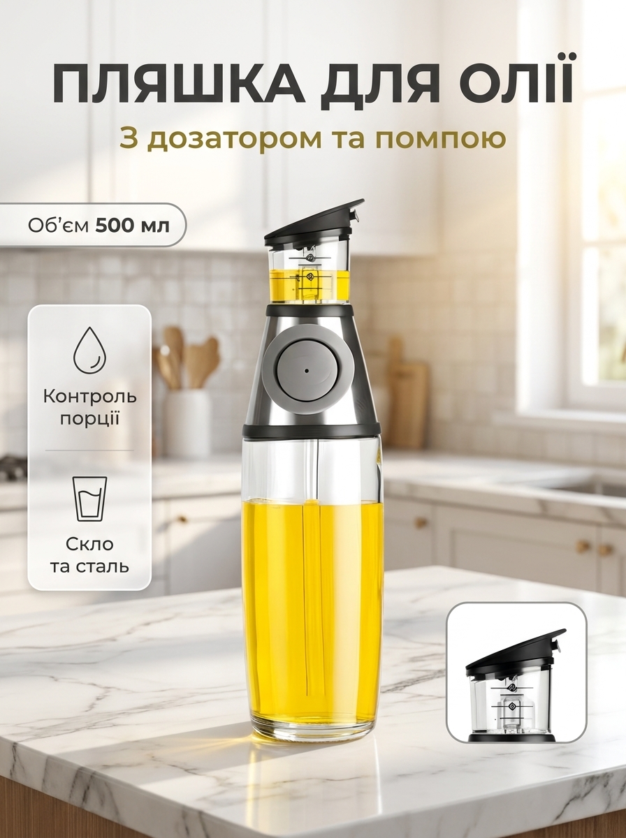 Бутилка для олії з дозатором і помпою