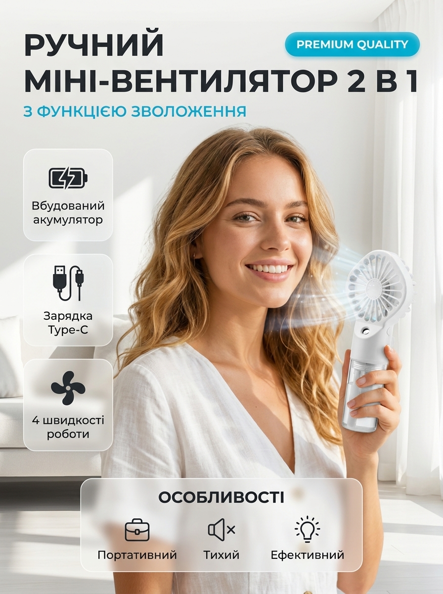 Ручний міні-вентилятор 2 в 1 Small Fan