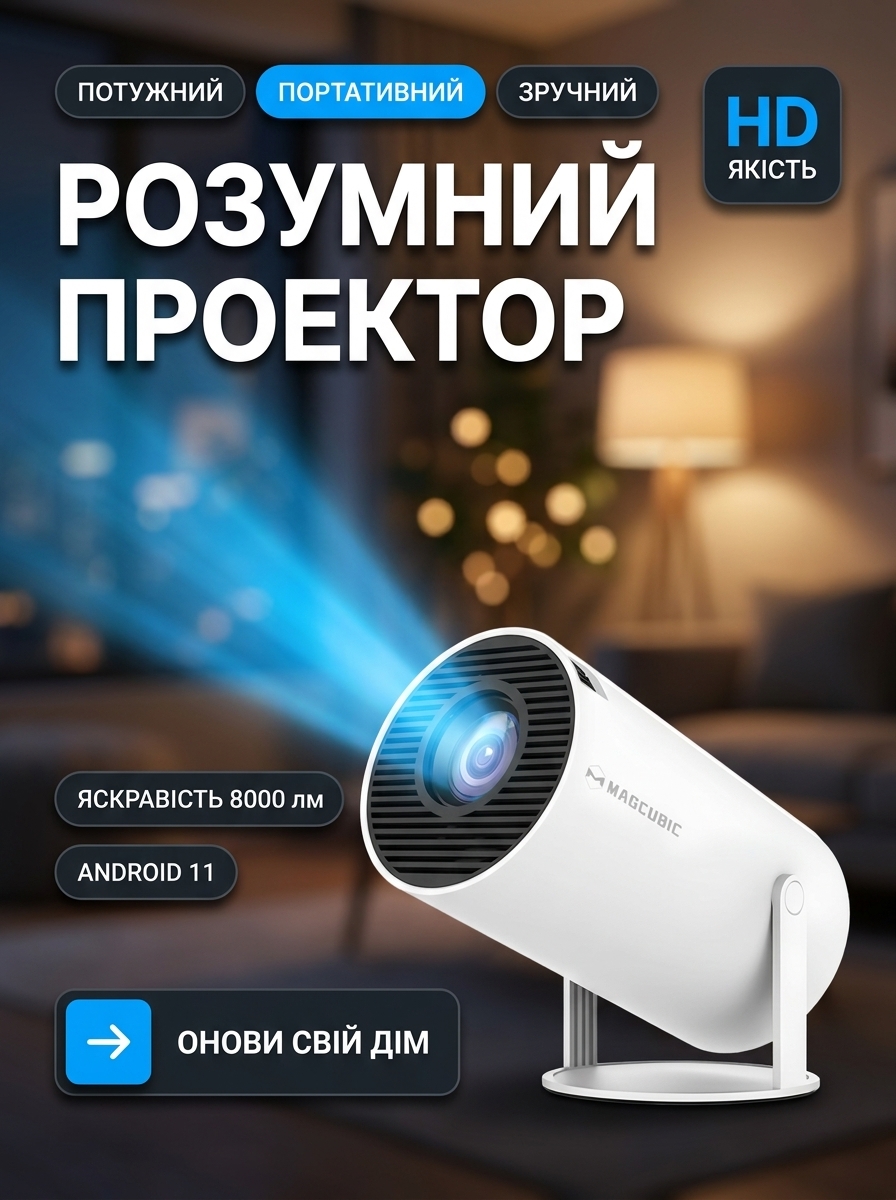 Проектор Wi-Fi Bluetooth з динаміками Android 11 Magcubic HY300 HD