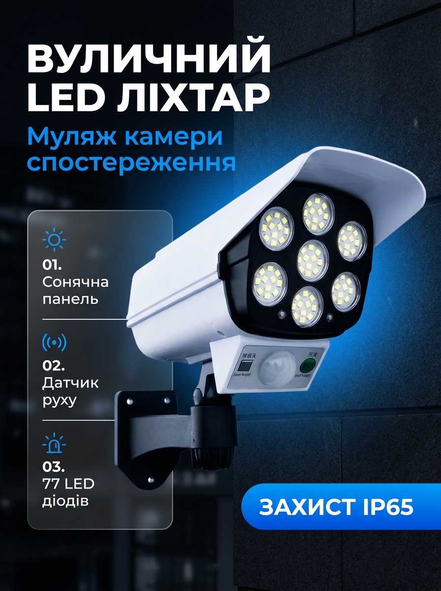 Універсальний вуличний LED ліхтар‑муляж камери спостереження