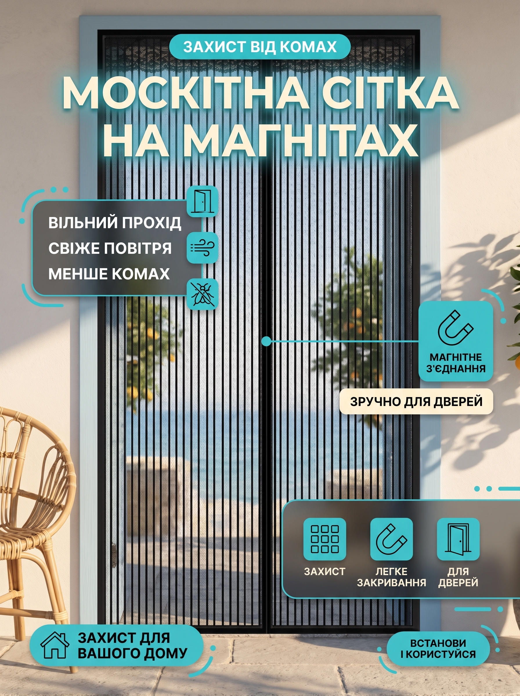 Москітна сітка на магнітах для дверей