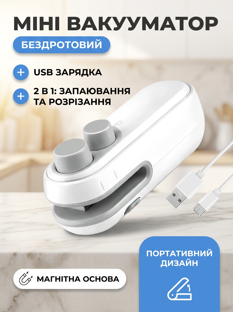 Компактний міні вакууматор із вбудованим акумулятором