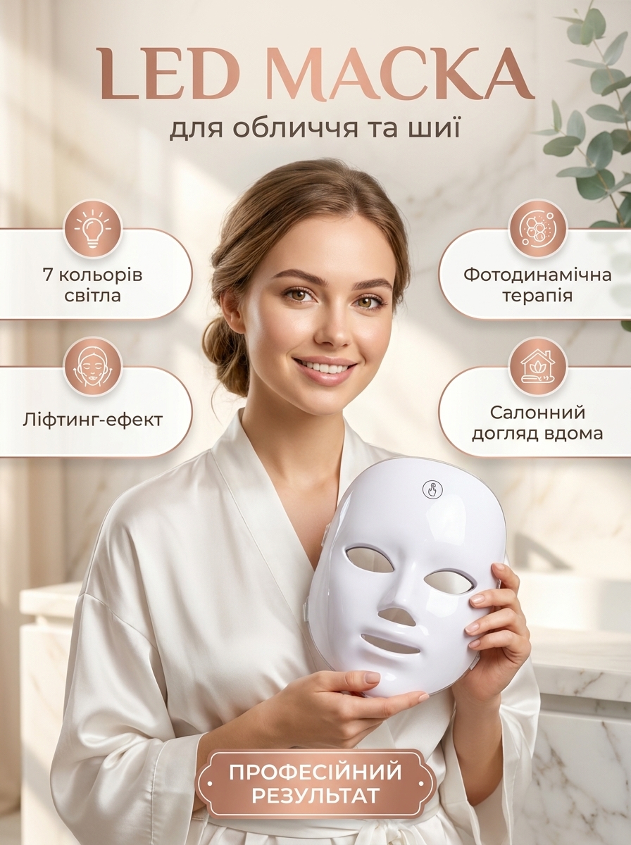 Інноваційна LED маска для обличчя та шиї